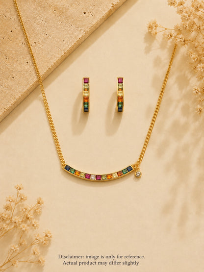 18K Gold Multicolor CZ Slab Stone Necklace Set | Anti Tarnish Jewelry