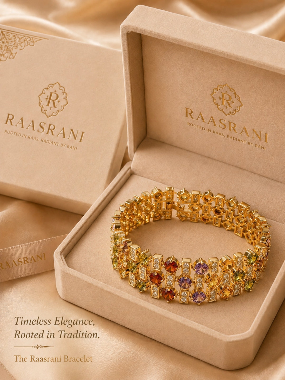 Multicolor Designer Statement CZ Bracelet | 18K Gold Plated