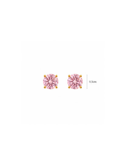 Pink CZ Solitaire Stud Earrings in 18K Gold Plated Stainless Steel