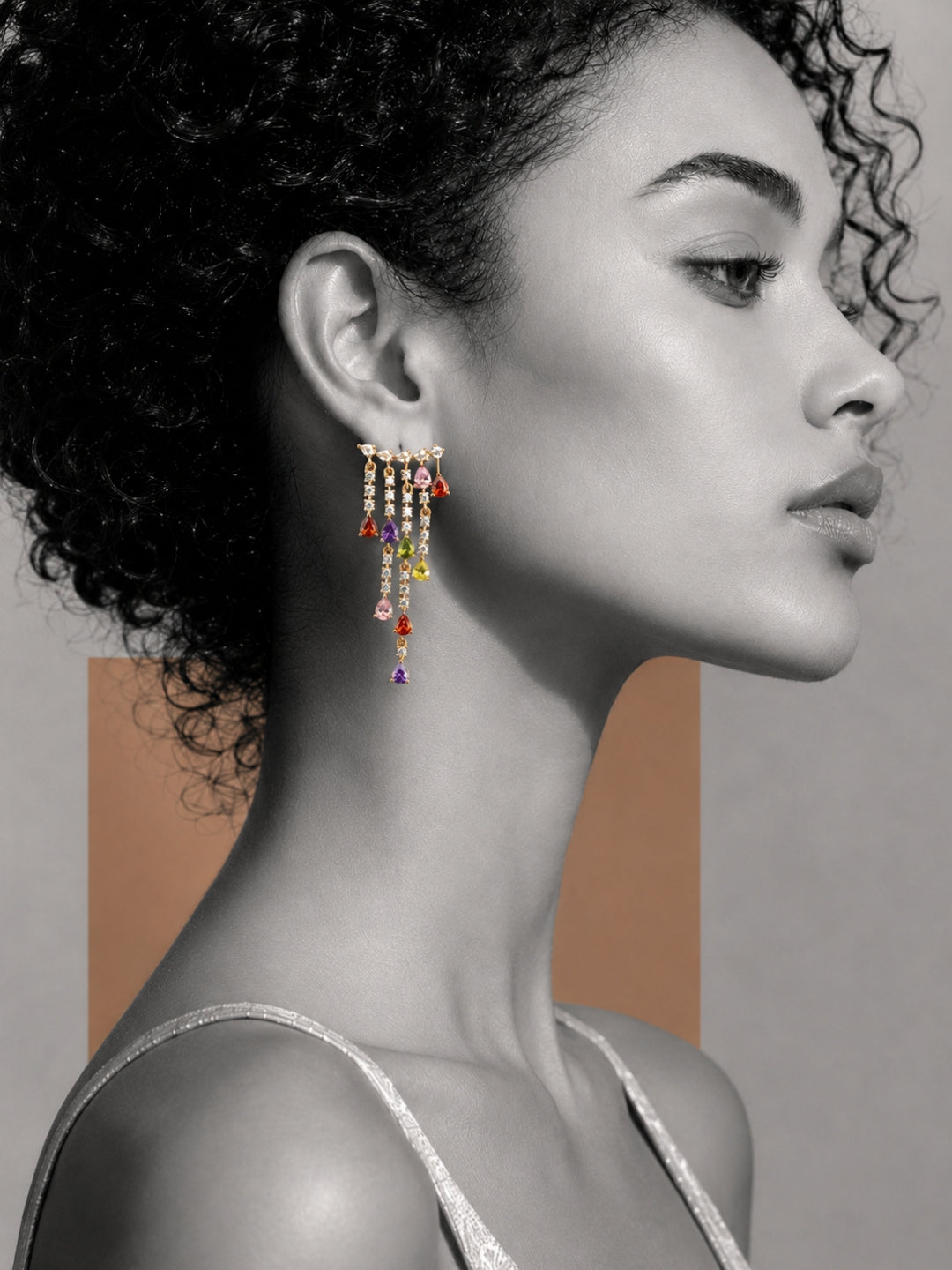Midnight Crystal Ear Cuff Drop Earrings | Rose Gold CZ Earrings