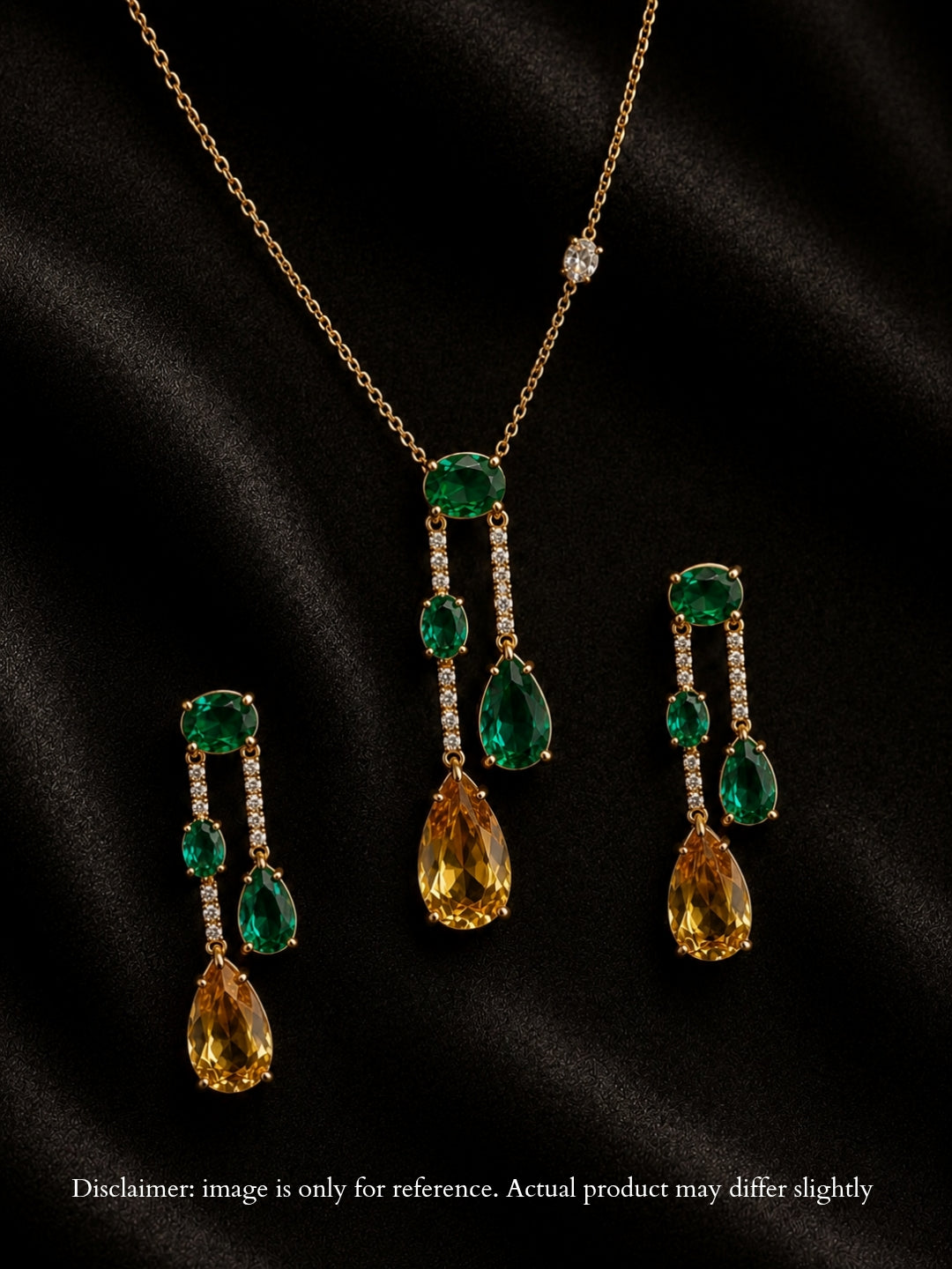 Emerald & Sapphire CZ Drop Jewelry Set | 18K Gold Plating