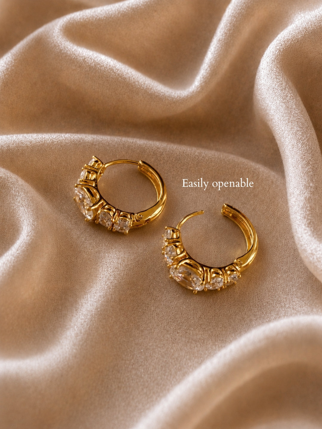 Oval CZ Studded Gold Hoops | 18K Gold Plated Anti Tarnish Earrings