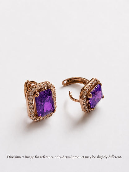 Rose Gold Purple Princess Cut CZ Hoop Earrings | Anti Tarnish