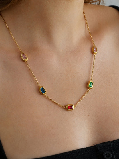 Multi Rectangle Beaded Gold Necklace | CZ Chain Neckpiece