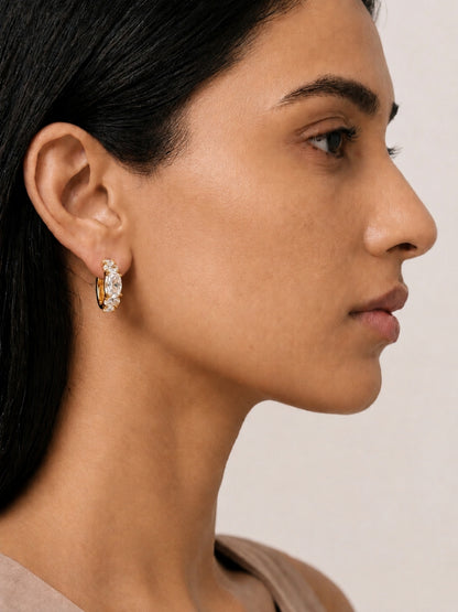 Oval CZ Studded Gold Hoops | 18K Gold Plated Anti Tarnish Earrings