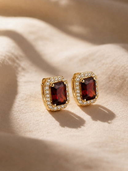 Maroon Princess Cut CZ Hoop Earrings in 18K Rose Gold