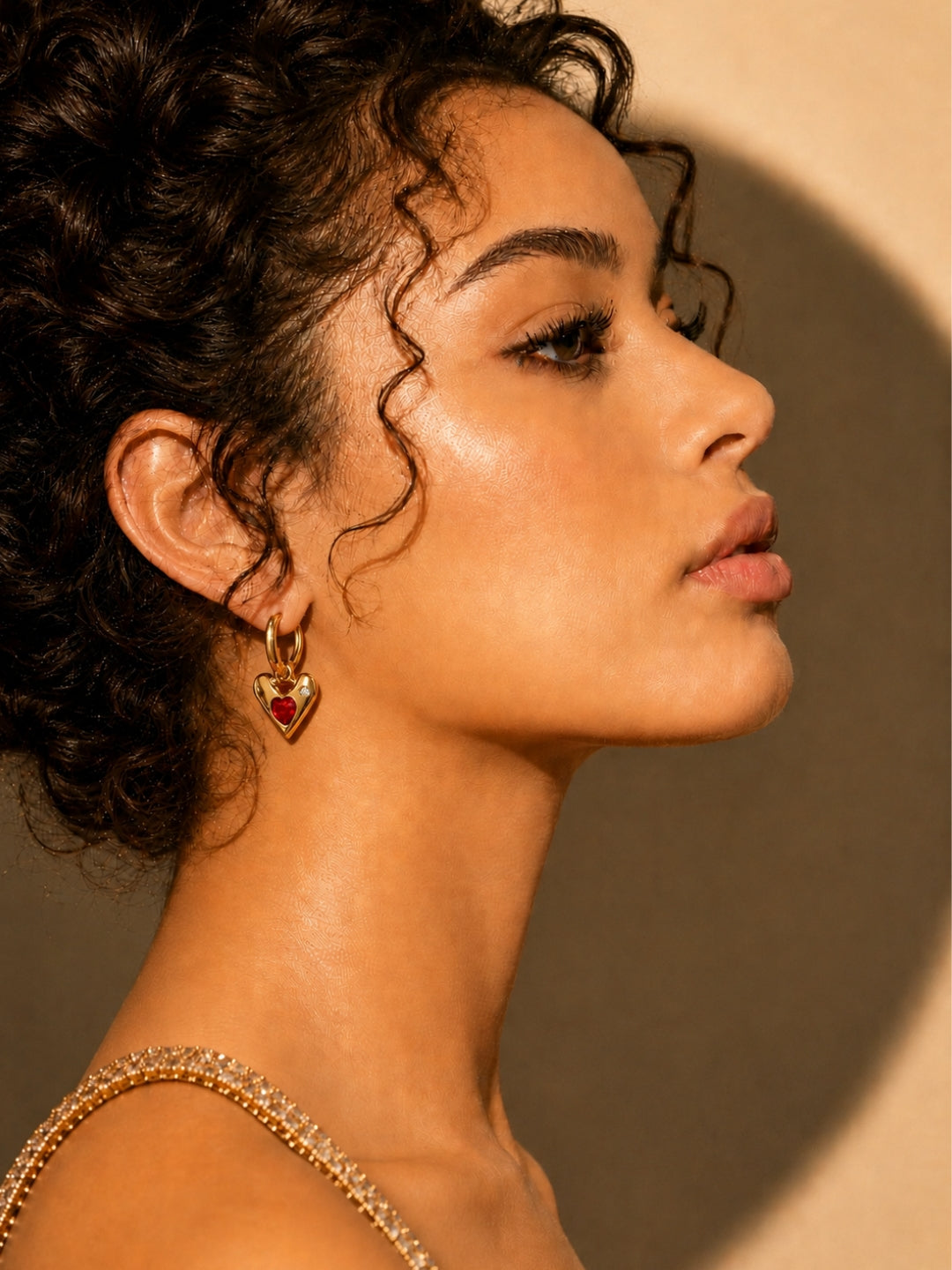 18K Rose Gold Red Heart CZ Hoop Earrings | Anti Tarnish Stainless Steel