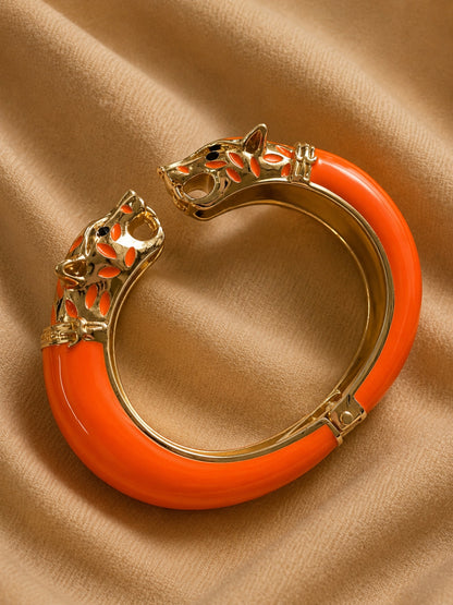 Mandarin Wolf Enamel Gold Kada Bracelet | Anti Tarnish CZ Bangle