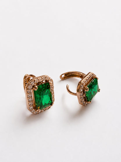 Green Princess Cut CZ Hoop Earrings in 18K Rose Gold Plated Steel