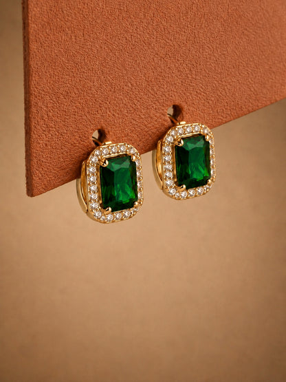 Green Princess Cut CZ Hoop Earrings in 18K Rose Gold Plated Steel