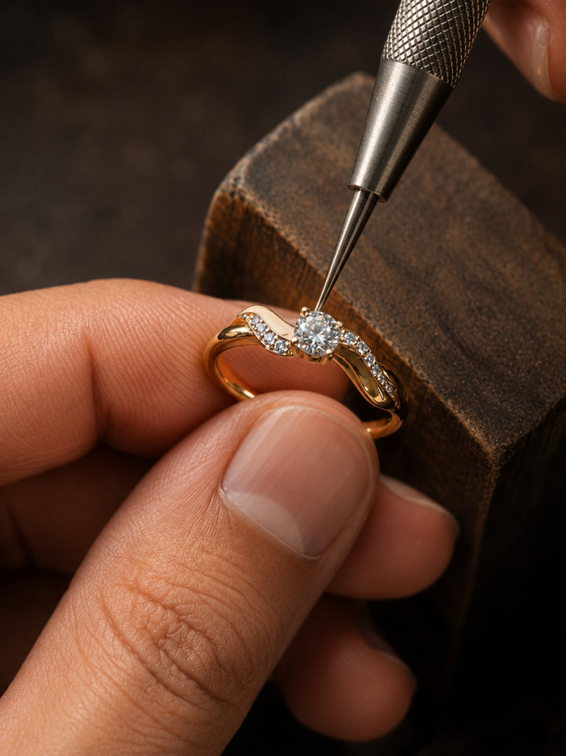 Single Solitaire Curve Studded Ring – 18K Rose Gold CZ Ring