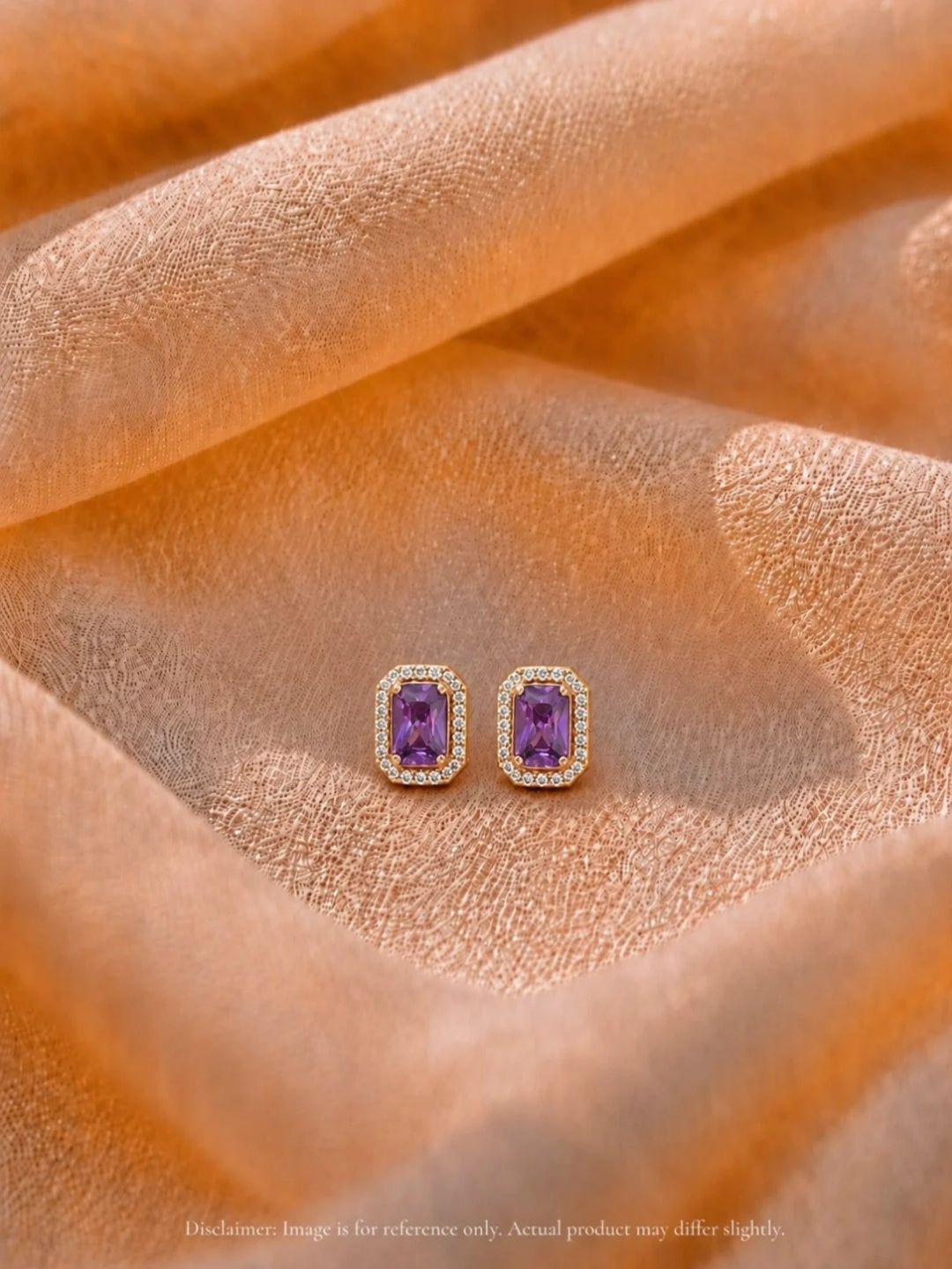 Rose Gold Purple Princess Cut CZ Hoop Earrings | Anti Tarnish