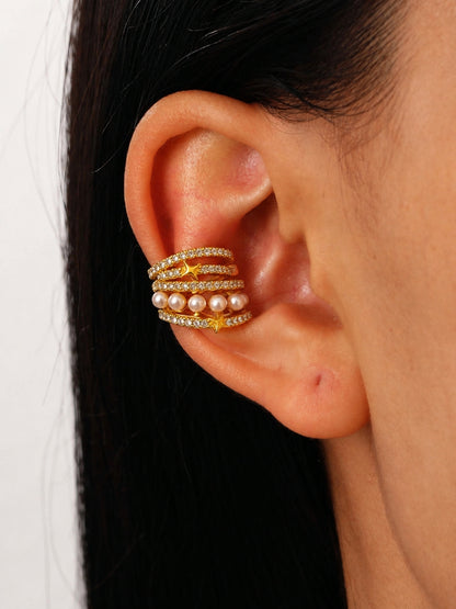 Pearl & CZ Gold Ear Cuff Clip | Anti Tarnish Ear Clip (Single)