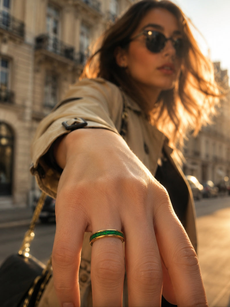 Emerald Eternity CZ Ring | 18K Gold Plated Stackable Ring
