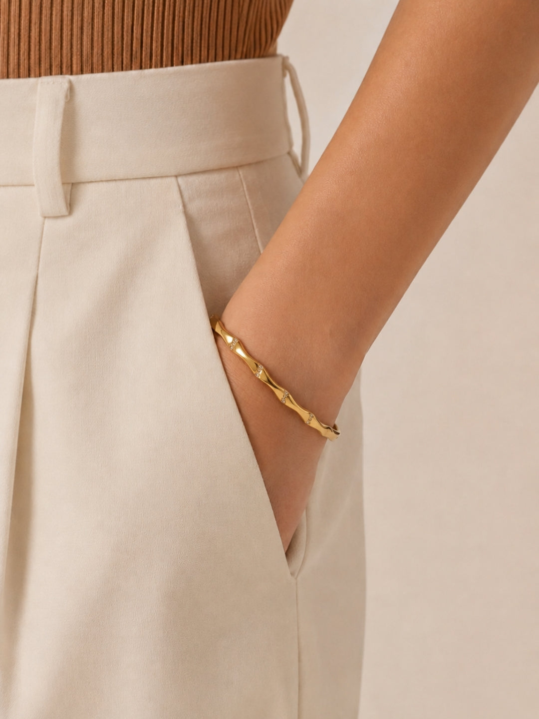 18K Gold Wave CZ Bracelet | Anti Tarnish Waterproof Bangle