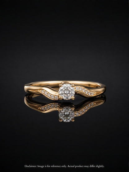Single Solitaire Curve Studded Ring – 18K Rose Gold CZ Ring