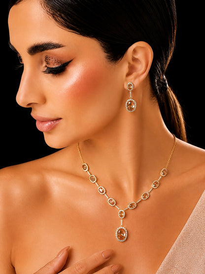 Taupe Jewelry Set Classic Drop Necklace Set | 18k Gold CZ