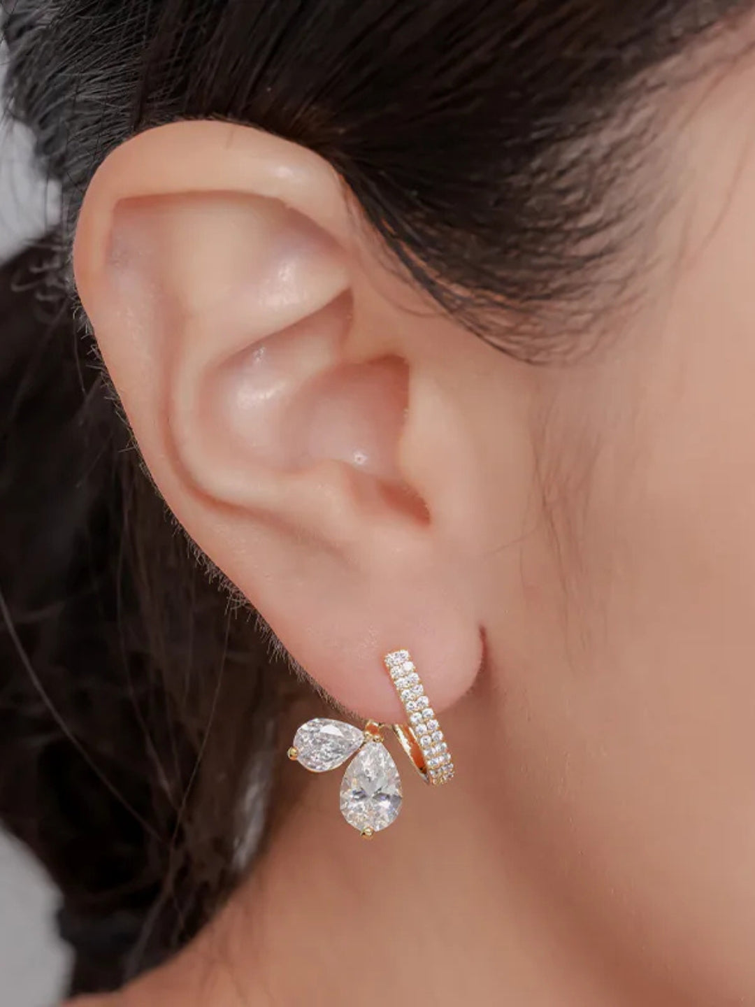 Floral Curve CZ Drop Earrings in 18K Rose Gold | Anti Tarnish