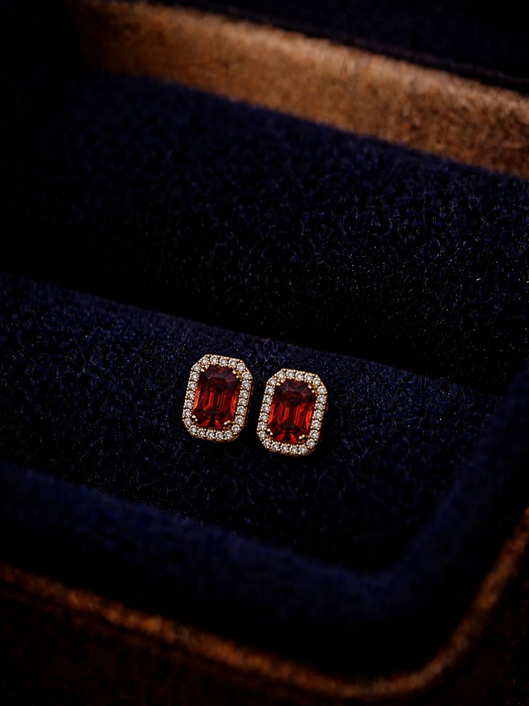Maroon Princess Cut CZ Hoop Earrings in 18K Rose Gold