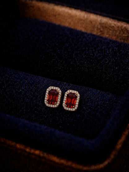 Maroon Princess Cut CZ Hoop Earrings in 18K Rose Gold