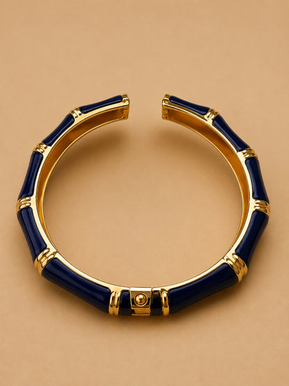 Blue Statement Bamboo Kada – 18K Gold Plated CZ Bracelet