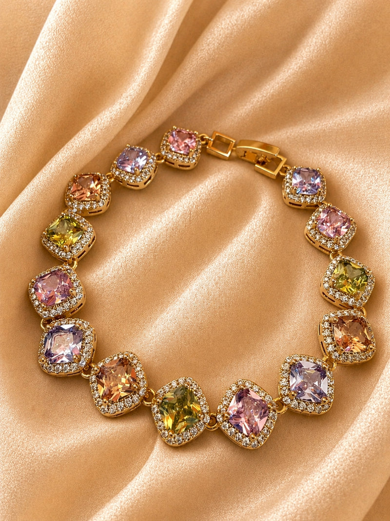 Aurora Soft Square Halo Tennis Bracelet, 18K Gold-Plated