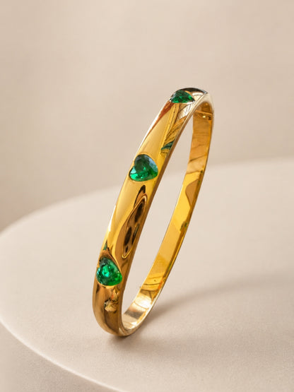 Emerald Heart CZ Gold Bracelet – Waterproof Anti Tarnish Bangle