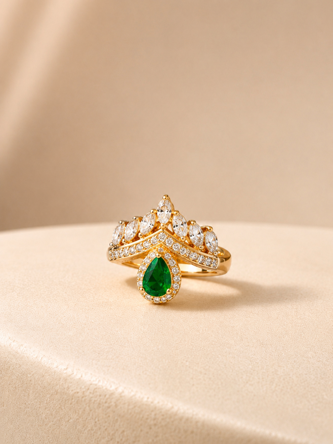 Emerald Crown CZ Ring in 18K Gold | Anti Tarnish Stacking Ring