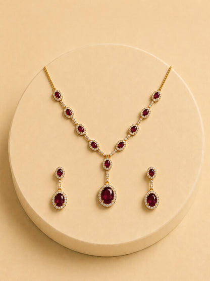 Maroon Classic Drop Necklace Set | 18K Gold CZ Jewelry Se