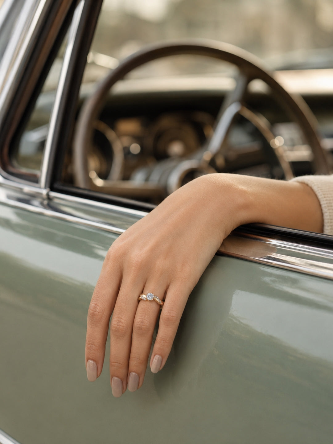 Single Solitaire Curve Studded Ring – 18K Rose Gold CZ Ring