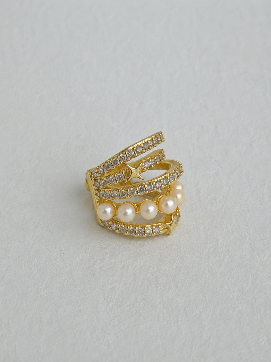 Pearl & CZ Gold Ear Cuff Clip | Anti Tarnish Ear Clip (Single)