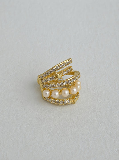 Pearl & CZ Gold Ear Cuff Clip | Anti Tarnish Ear Clip (Single)