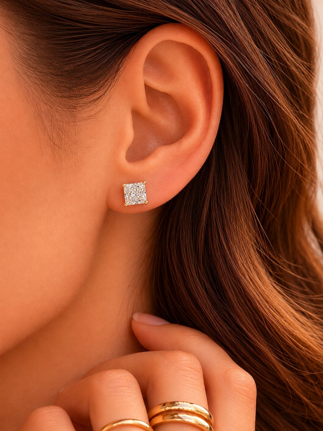 Square Solitaire Stud Earrings 6mm - 18K Rose Gold | CZ | Anti Tarnish