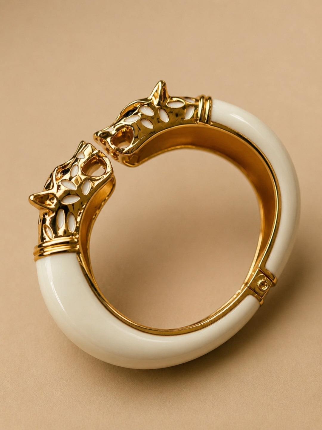 White Wolf Enamel Gold Kada Bracelet | Anti Tarnish Stainless Steel