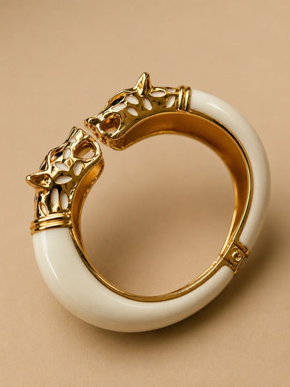 White Wolf Enamel Gold Kada Bracelet | Anti Tarnish Stainless Steel