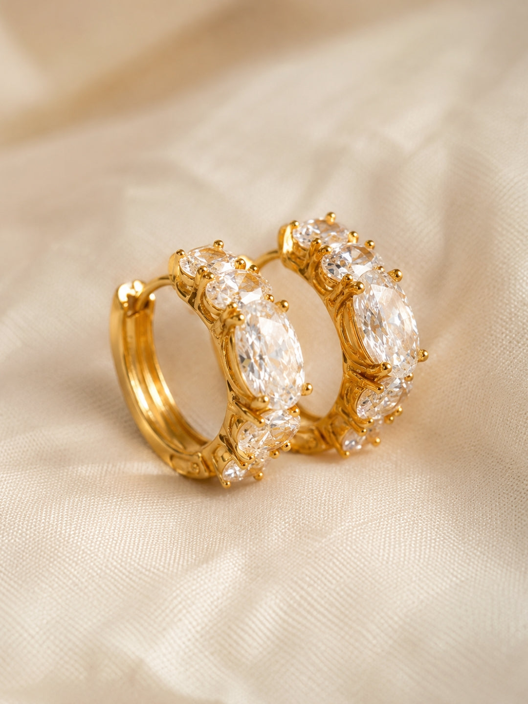 Oval CZ Studded Gold Hoops | 18K Gold Plated Anti Tarnish Earrings