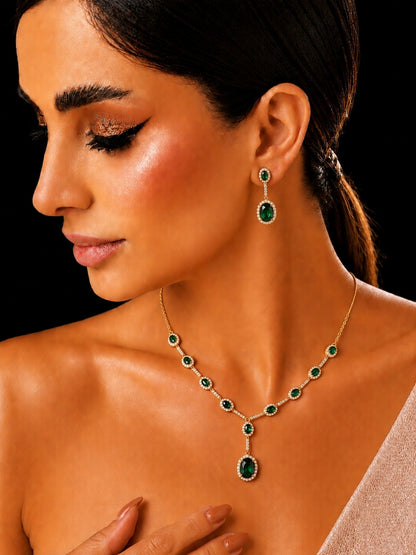 Emerald Classic Drop Necklace Set | 18K Gold CZ Jewelry Set