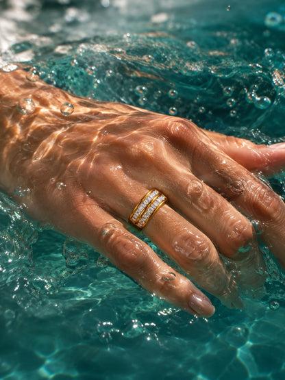 Double Row CZ Chunky Ring | 18K Gold Plated Stainless Steel