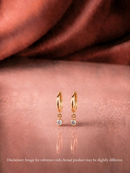 18K Rose Gold CZ Solitaire Drop Hoop Earrings | Anti Tarnish Everyday Hoops