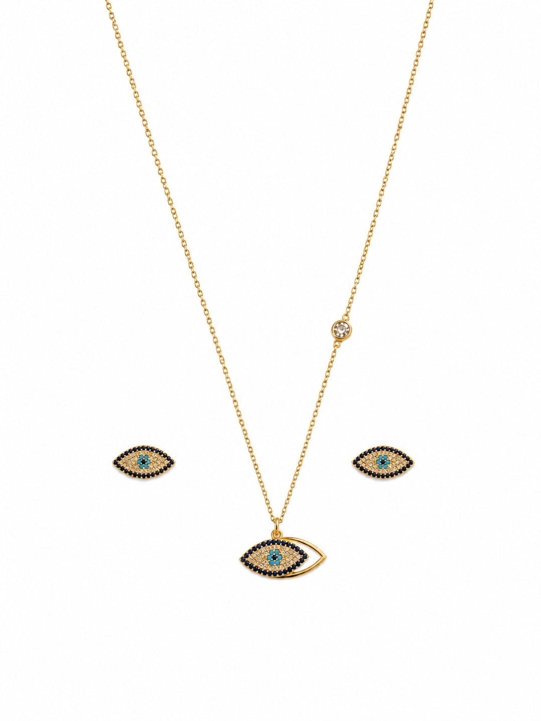 18K Gold Plated Evil Eye CZ Jewelry Set | Anti-Tarnish Necklace & Earrings
