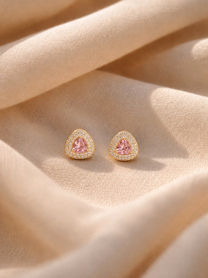 Pink CZ Triangle Stud Earrings in 18K rose Gold | Waterproof & Anti Tarnish