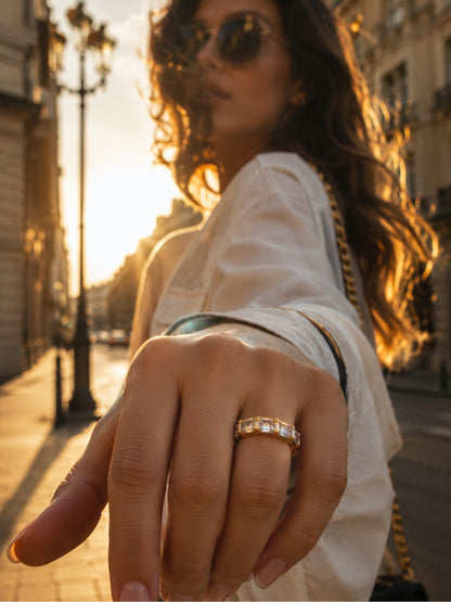 18K Gold Multi-Cut CZ Stackable Ring | Anti Tarnish Stainless Steel