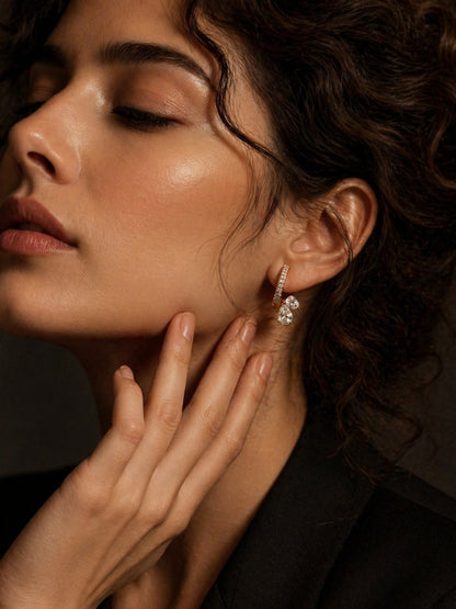 Floral Curve CZ Drop Earrings in 18K Rose Gold | Anti Tarnish
