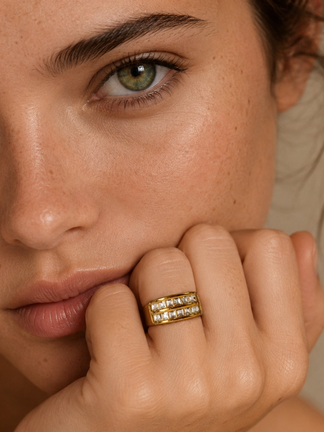 Double Row CZ Chunky Ring | 18K Gold Plated Stainless Steel