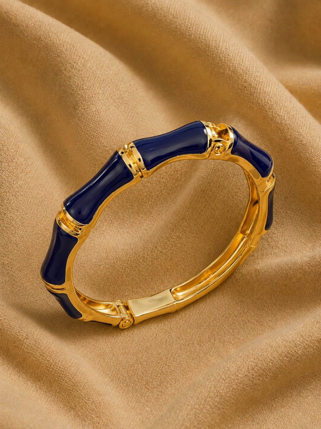 Blue Statement Bamboo Kada – 18K Gold Plated CZ Bracelet