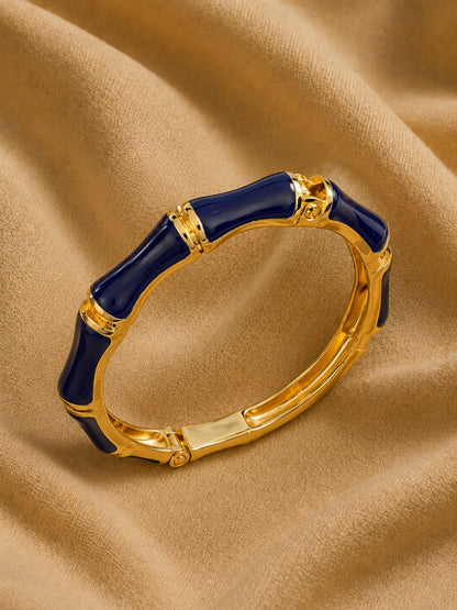 Blue Statement Bamboo Kada – 18K Gold Plated CZ Bracelet