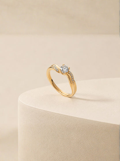Single Solitaire Curve Studded Ring – 18K Rose Gold CZ Ring