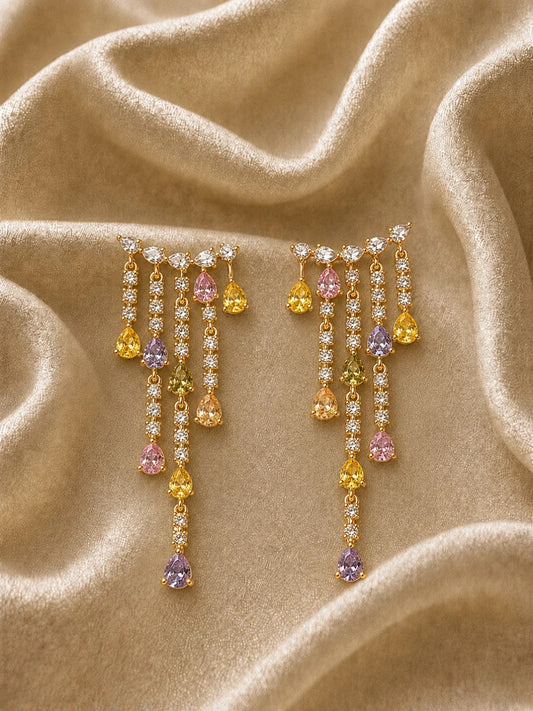 Pastel Luxe Ear Cuff Drop Earrings | Rose Gold CZ Statement Earrings