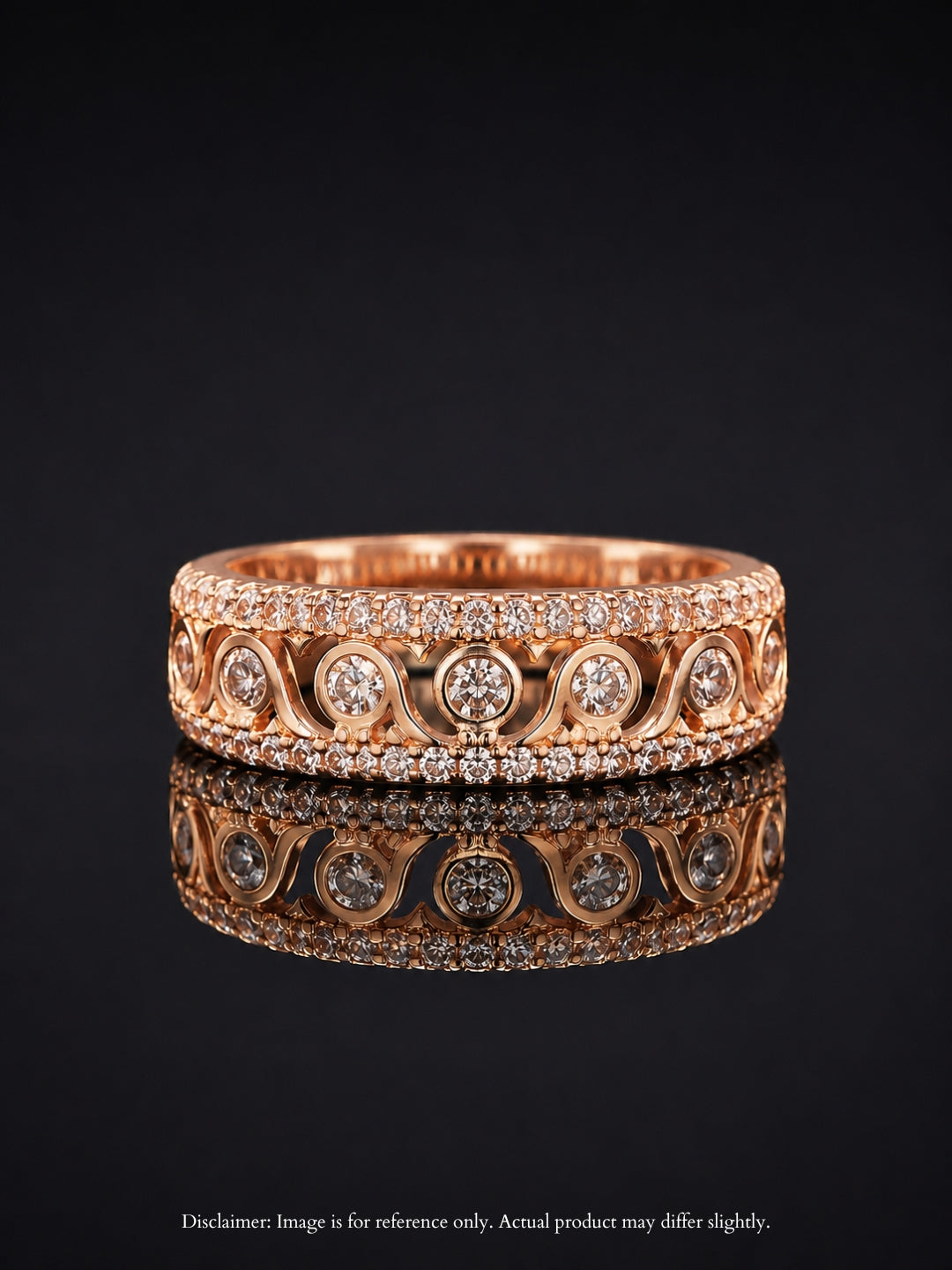 Designer Zig Zag Statement Ring – 18K Rose Gold CZ Stackable Ring
