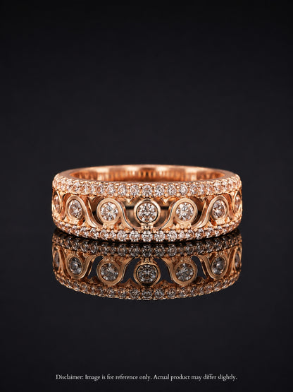 Designer Zig Zag Statement Ring – 18K Rose Gold CZ Stackable Ring
